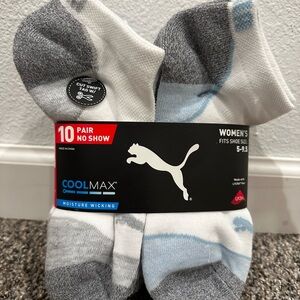 Puma Women’s No Show Socks - Gray and White - Cool Max - Moisture Wicking